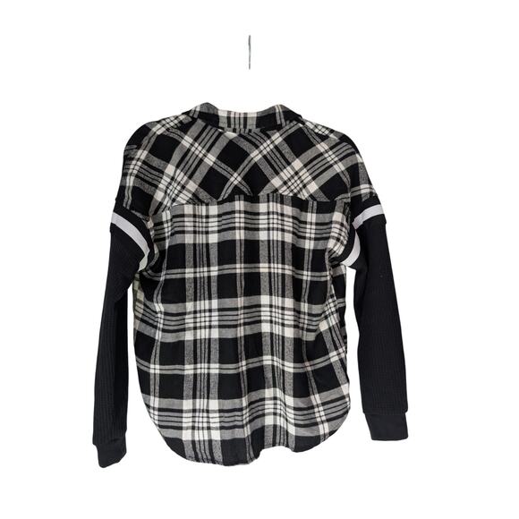 SO Goods For Life Womens Flannel Shirt Black White Size S Cozy Plaid Grunge Fall - Picture 2 of 6